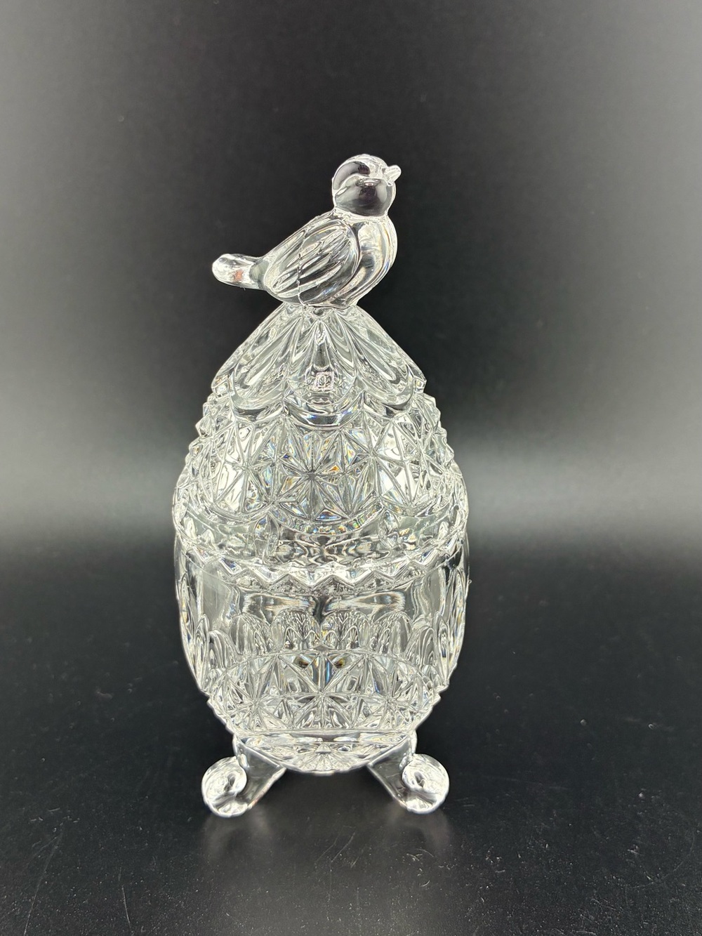 Vintage Germany Hofbauer lead crystal bird egg trinket box